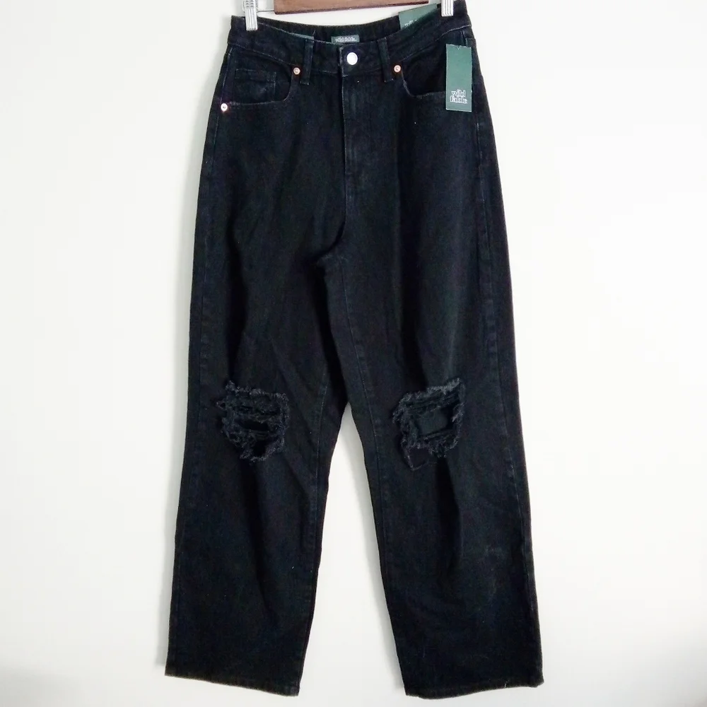 Wide Leg NWT Black High Rise Distressed Jeans - Picture 3 of 4